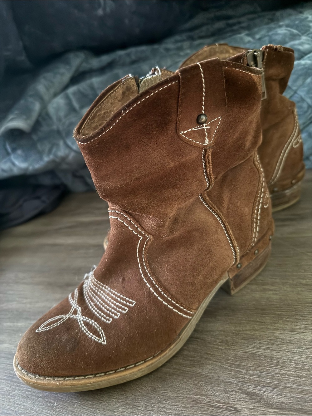 sundance boutique Brown Suede Western Ankle Boots